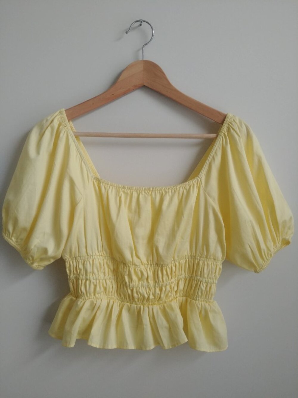 Avec Les Filles 100% cotton yellow puff sleeve cropped blouse top approx XS